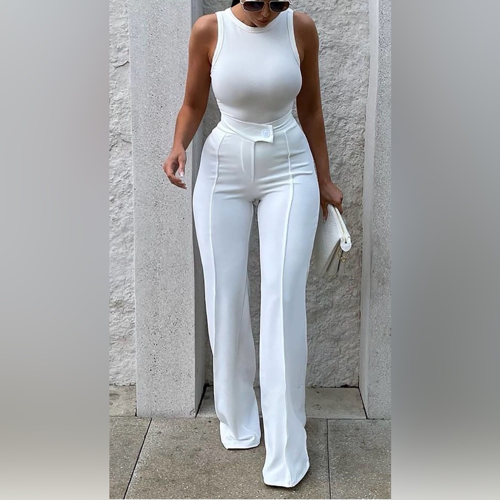 Fashion Nova White High-Rise Trousers